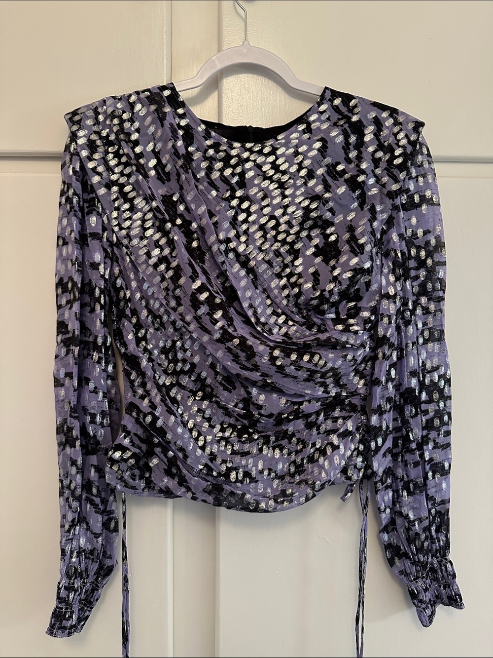 NEW IRO Purple Silver Black Shimmer Blouse Long Sleeve Top